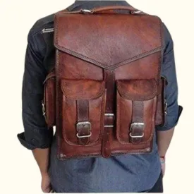 The Angry Armadillo - Brown Leather Backpack