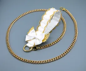 White Lace Winged Bow - Gold Leash